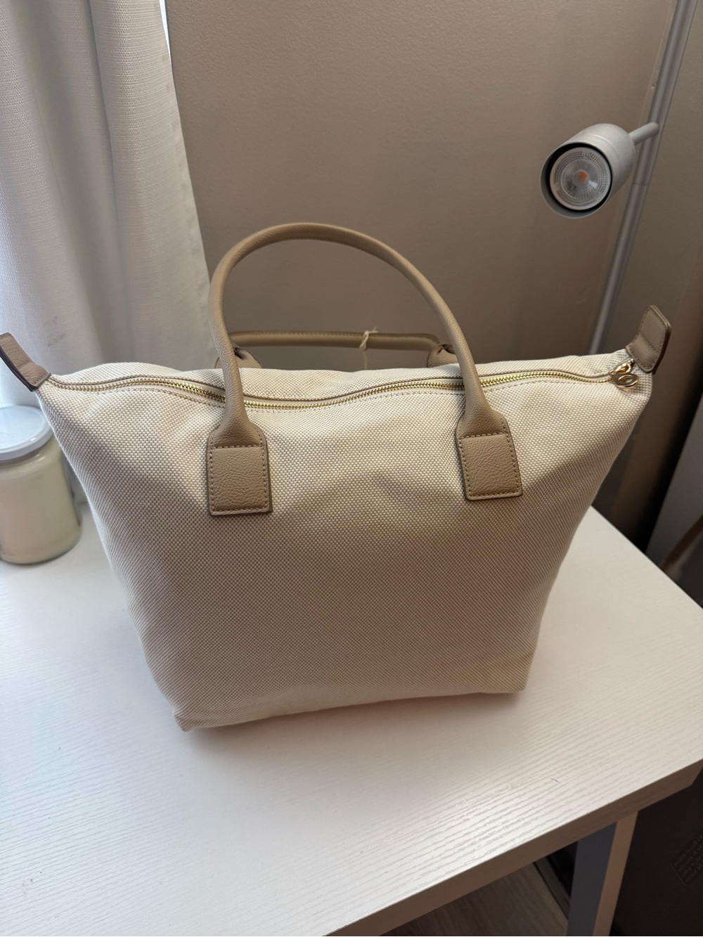 Universal Thread Cream Canvas Tote with Tan Handles